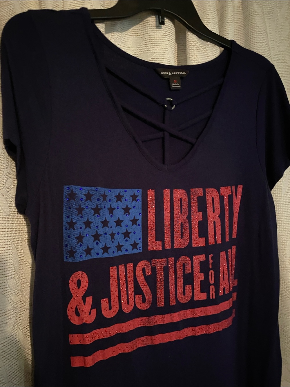 Rock & Republic Navy Tee with Red & Blue Patriotic Graphic